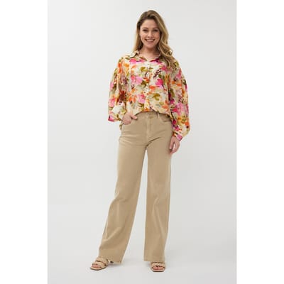 EsQualo Blouse Oversized Floral Garden Print Maat: 36 | Longsleeves Outlet | Dames | Beige