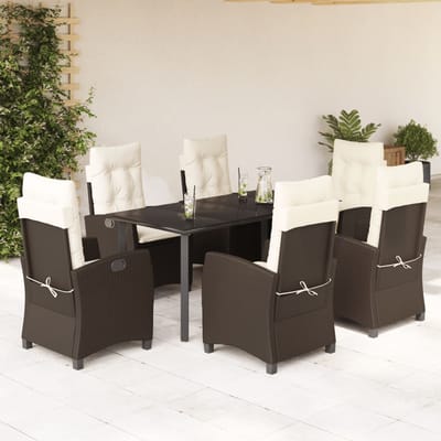 vidaXL - 7-delige - Tuinset - met - kussens - poly - rattan - bruin