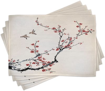 New Bed Bloemen Stijlvolle Kunst Vogels Set van 4 Placemat voor Eettafel, Wasbare Stof met Antislip Achterkant