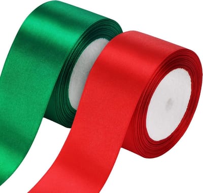 Dubbele Facet Satijnen Kerstribbon voor Cadeauverpakking en Decoratie - 2 Rollen in Rood en Groen, 5.5 cm Breed, Perfect voor Bruiloften en Creatieve Klussen