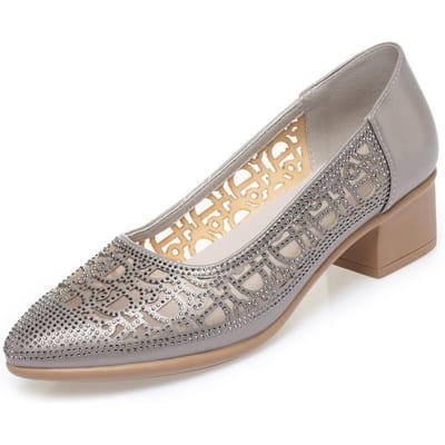Nieuwe Zomer Mode Pumps Uitsparingen Strass Schoenen Vrouwen Kristal Casual Ronde Neus Dikke Hak Zacht Leer Sandalen 36 gray