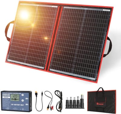 Opvouwbaar Zonnepaneel 100W 12V – Plug & Play Monokristallijne Zonnelader met 10A Laadcontroller – Voor Camper, Caravan, Boot & Camping