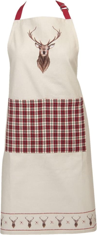 Clayre & Eef Keukenschort 70x85 cm Beige Rood Katoen Hert