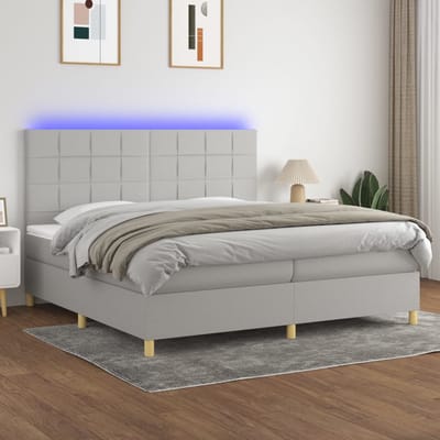 vidaXL - Boxspring - met - matras - en - LED - stof - lichtgrijs - 200x200 - cm