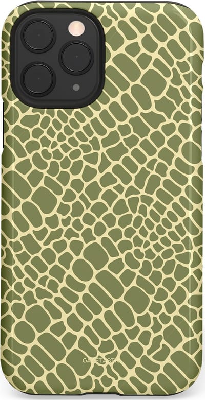 Casetastic hoesje geschikt voor Apple iPhone 11 Pro - Dubbellaagse bescherming - Exotische Groen Geel Krokodillen Schubben - Fashion Case - Saliegroen Beige