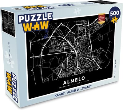Puzzel Kaart - Almelo - Zwart - Legpuzzel - Puzzel 500 stukjes