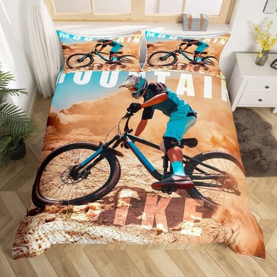 Mountainbike Dekbedovertrek Extreem Sporten Beddengoedset Fietser Dekbedovertrek Racen Crossmotor Quiltovertrek Twin Queen Size EU single(135x200cm) black