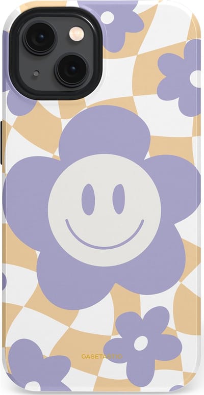 Casetastic hoesje geschikt voor Apple iPhone 13 - MagSafe - Dubbellaagse bescherming - Madeliefjes magie - Fashion Case - Lila Wit Zand Lichtgrijs