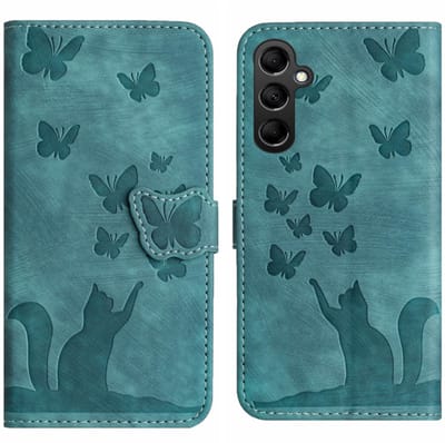 BookCover Hoes Etui geschikt voor Samsung Galaxy A56 - A36 - Vlinders en Kat - Groen - Reliëf