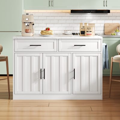 MODFU Keukeneiland - Met Bartafel En Stopcontacten - Voor Keuken - MDF - Wit - 120 X 60 X 91 Cm