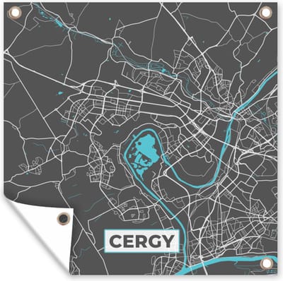 Tuin poster Cergy - Plattegrond - Kaart - Stadskaart - Frankrijk - 200x200 cm - Tuindoek