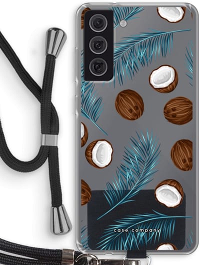 Case Company® - Hoesje met koord geschikt voor Samsung Galaxy S21 FE hoesje met Koord - Kokosnoot - Telefoonhoesje met Zwart Koord - Bescherming aan alle Kanten en Over de Schermrand