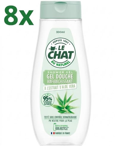 (8x) Le Chat Douchegel pH Neutraal – Met Aloë Vera Extract – Verfrissend & Zacht voor de Huid – 300 ml – Voor Dagelijks Gebruik