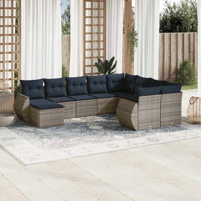 vidaXL - 10-delige - tuinbankset - met - kussens, - grijs - polyrotan