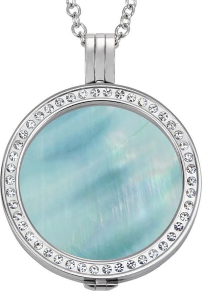 Quiges - Munthouder met Ketting en Munt 33mm Schelp Lichtblauw - RVS Zilverkleurig met Zirkonia - ERHS097