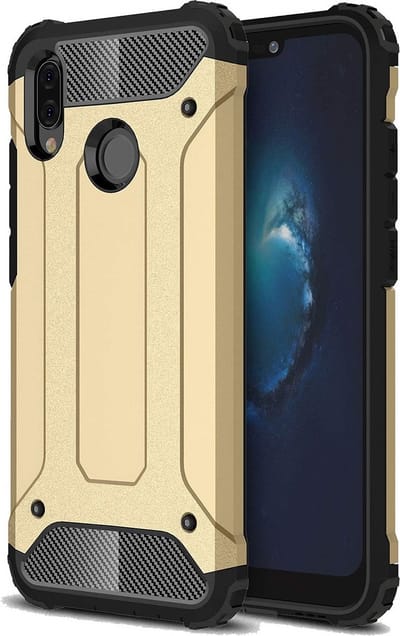 Ntech Hoesje Geschikt voor Huawei P20 Lite (2018) Dual layer Armor Hoesje - Goud