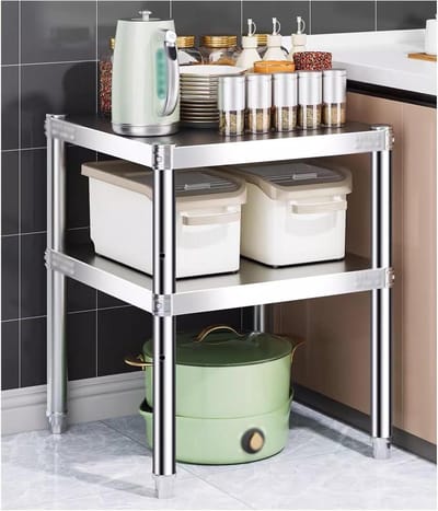Opbergstandaard Roestvrijstaal - Plankenrek Keuken - Ruimte Organiseren - Verstelbare Planken - 25x40x60 cm - Zilver