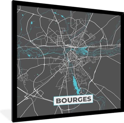 Fotolijst incl. Poster - Bourges - Frankrijk - Stadskaart - Kaart - Plattegrond - 40x40 cm - Posterlijst