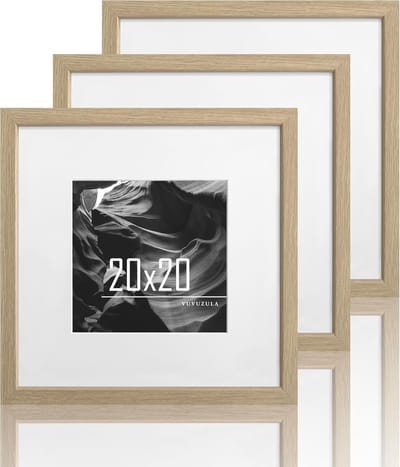 SnelShoppen - VUVUZULA 3-delige fotolijstset 20x20cm eiken MDF met passe-partout 12x12cm vierkant natuurlijk hout voor foto's en kunstwerken