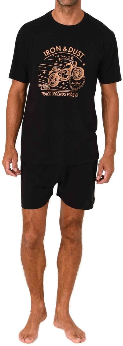 Normann herenpyjama shorty met korte mouwen en print op de voorkant