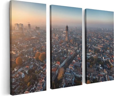 Artaza Canvas Schilderij Drieluik Utrecht Vanuit De Lucht - 120x80 - Foto Op Canvas - Canvas Print
