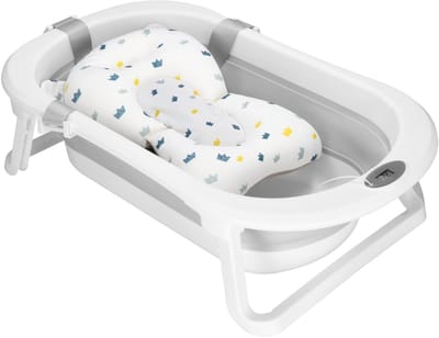 Springos Opvouwbaar Baby Bad - Opvouwbaar - Draagbaar - Met Stop - Thermometer - Kussen - Tot 12 Maanden - 40 L - Wit - 79 x 49 x 22 cm