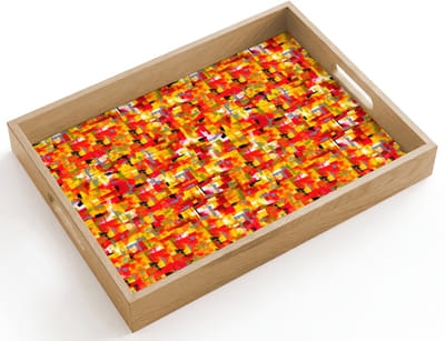 Dienblad hout 40x30 cm - Schootdienblad - Abstract - Verf - Rood - Borrelplank rechthoek - Plateau dienbladen