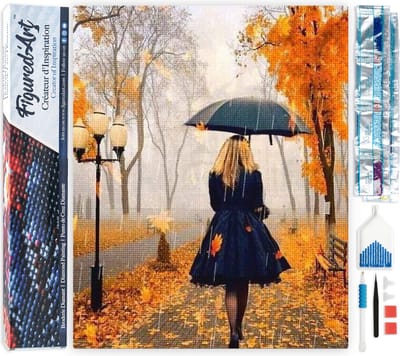 Figured'Art Diamond Painting set Volwassenen 40x50 cm Vrouw in de regen - 5D DIY Art full drill vierkante diamant - Opgerold canvas