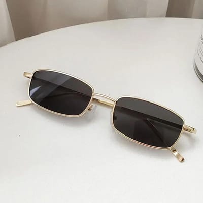 Mode Punk y2k Kleine Rechthoekige Zonnebril voor Mannen Vrouwen Vintage Vierkante Rij Zonnebril Metalen Frame black