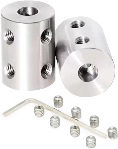 Dailygoods- Stijve Koppeling 2 Stuks - Roestvrij Staal - 5 mm naar 5 mm - L22 x D14 mm - M4 Stelschroeven - 90 Graden Doorgang - Askoppeling