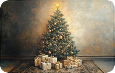 Badmat 80x50 cm - Antislip - Kerstboom - Cadeaus - Goud - Badmatten voor badkamer - Badkamermat - Douchemat - Badkamer mat