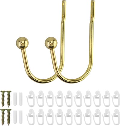SnelShoppen - 2 Pcs U Vorm Vouwsteunen Gouden Metalen Gordijnhouders met 20 Gordijnhaken, Muurbevestiging, Duurzaam Aluminium voor Woonkamer en Slaapk