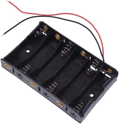 Batterij Houder - 6x AA Case - Energie Leveren - Vliegende Leads - 15cm Kabels - Zwart