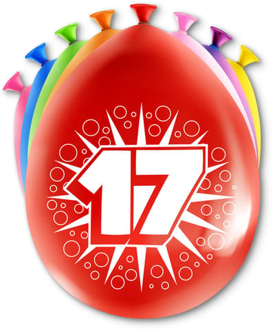 LUQ – Latex Ballonnen Happy Party 17 Jaar – 8 Stuks – Veelkleurig – Verjaardag Decor – Feest Versiering – Helium Ready