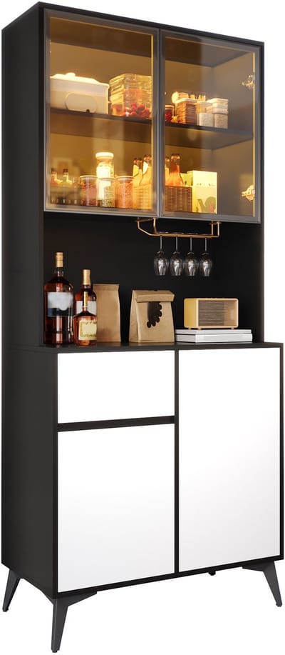 Clruro Vitrinekast - 80 x 40 x 180 cm - met LED en app-bediening - MDF - Wit + zwart