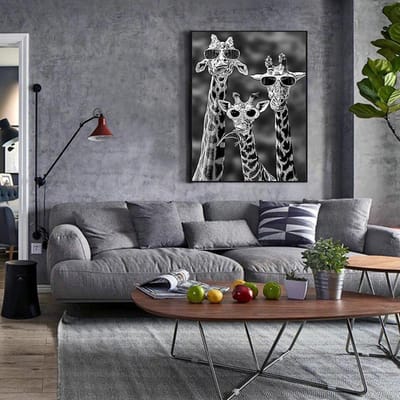 Diamant Schilderij Kruissteek  Giraf Familie Met Bril  Diamant Borduurwerk Mozaïek Strass 20X30CM gray