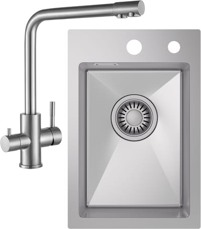 CECIPA max Spoelbak 30x45cm - Spoelbak Keuken Met 3 Wege Keukenkraan - Spoelbakken Keuken RVS - Wasbak Keuken - incl. Afvoerzeefje en Sifon