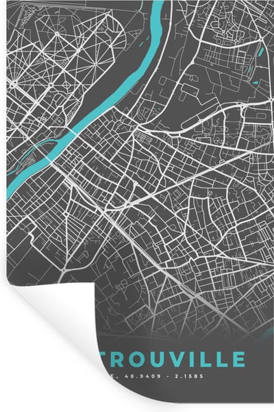 Muurstickers - Sticker Folie - Sartrouville - Frankrijk - Plattegrond - Kaart - Stadskaart - 20x30 cm - Plakfolie - Muurstickers Kinderkamer - Zelfklevend Behang - Zelfklevend behangpapier - Stickerfolie