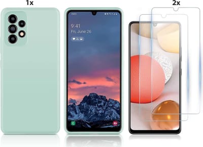 Hoesje Geschikt Voor Samsung Galaxy A32 4G Hoesje Soft Nano Silicone Backcover Gel Turqoise Met 2x Glazen Screenprotector