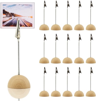 Fotohouder met klemmen, 20 stuks houten kaartstandaard, memohouder, fotohouder clip, tafelkaarthouder plaatskaarthouder, memo clip houder met krokodillensluiting houten sokkel fotostandaard
