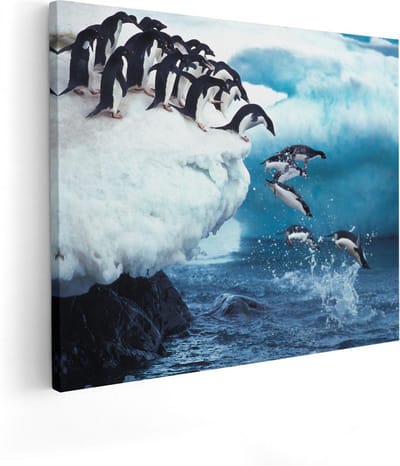 Artaza Canvas Schilderij Vogels - 50x40 cm - Muurdecoratie Pinguïns - Wanddecoratie Winter - Kamer Accessoires Dieren