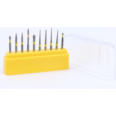 Set de 10 Fraises Dentaires Diamantées Pour Dents Porcelaine Céramique Composite Polissage Matériel de Laboratoire Haute Qualité jaune