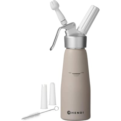 HENDI Slagroomapparaat – 0,5L – Aluminium – Inclusief 3 mondstukken – Taupe