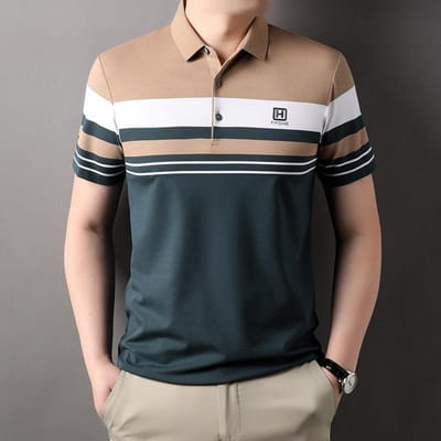 Gestreept Modieus Pullover T-shirt met Korte Mouwen voor Heren. Zomer Nieuw Koreaanse Stijl Revers Losse Casual Veelzijdige Top Trendy XXXXL