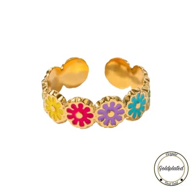 Soraro Rainbow Flower Ring | Goldplated | Goudkleurig | Regenboog | Dames Ring | Bloem | Klemring | Vrouwen Cadeau