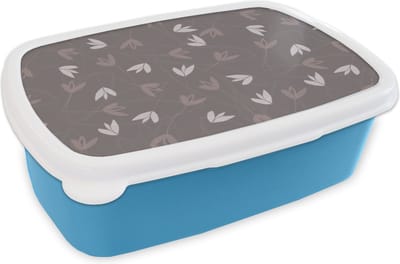 Broodtrommel Blauw - Lunchbox - Brooddoos - Patronen - Tulpen - Minimalistisch - 18x12x6 cm - Kinderen - Jongen