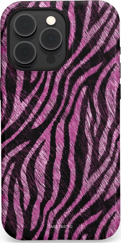 Casetastic hoesje geschikt voor Apple iPhone 15 Pro Max - MagSafe - Dubbellaagse bescherming - Roze Paarse Zebraprint - Fashion Case - Zwart Lila