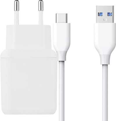 USB Snellader + USB-C kabel 1M met Quick Charge 3.0 - Wit - 3A USB Oplader Oplaadstekker + USBC kabel 2 Meter met Fast Charging voor A54, S24, S20, S21, A25, A05s, A14, A24