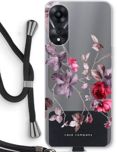 Case Company® - Hoesje met koord geschikt voor Oppo A78 5G hoesje met Koord - Mooie bloemen - Telefoonhoesje met Zwart Koord - Bescherming aan alle Kanten en Over de Schermrand