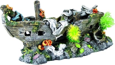 Flamingo - Aquariumdecoratie scheepswrak met planten - Bruin - 29.5 x 13.5 x 13.5 cm